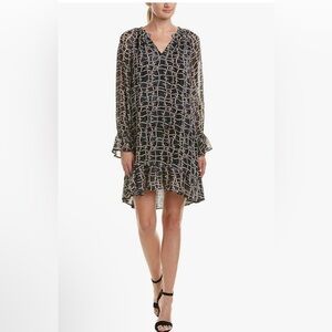 VELVET By Graham & Spencer Zurich Print Dress Long Sleeve Shift Black Size XS